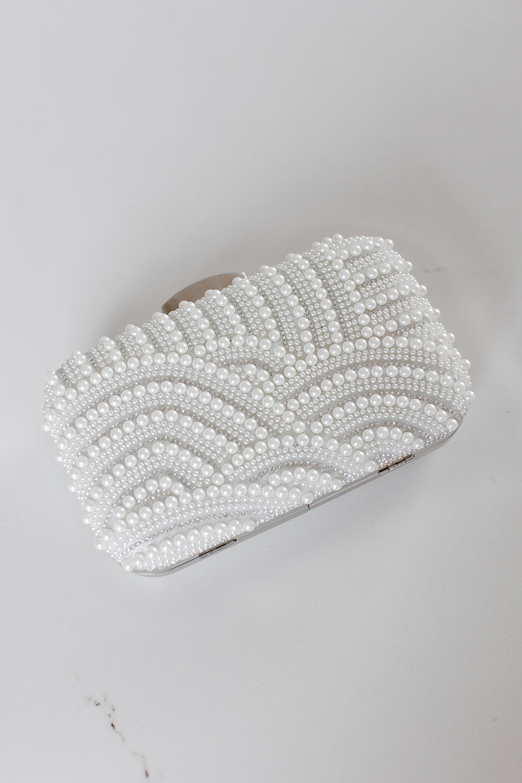 Buy Sirena - Wave Pearl Box Clutch - Silver online | The White Collection Australia