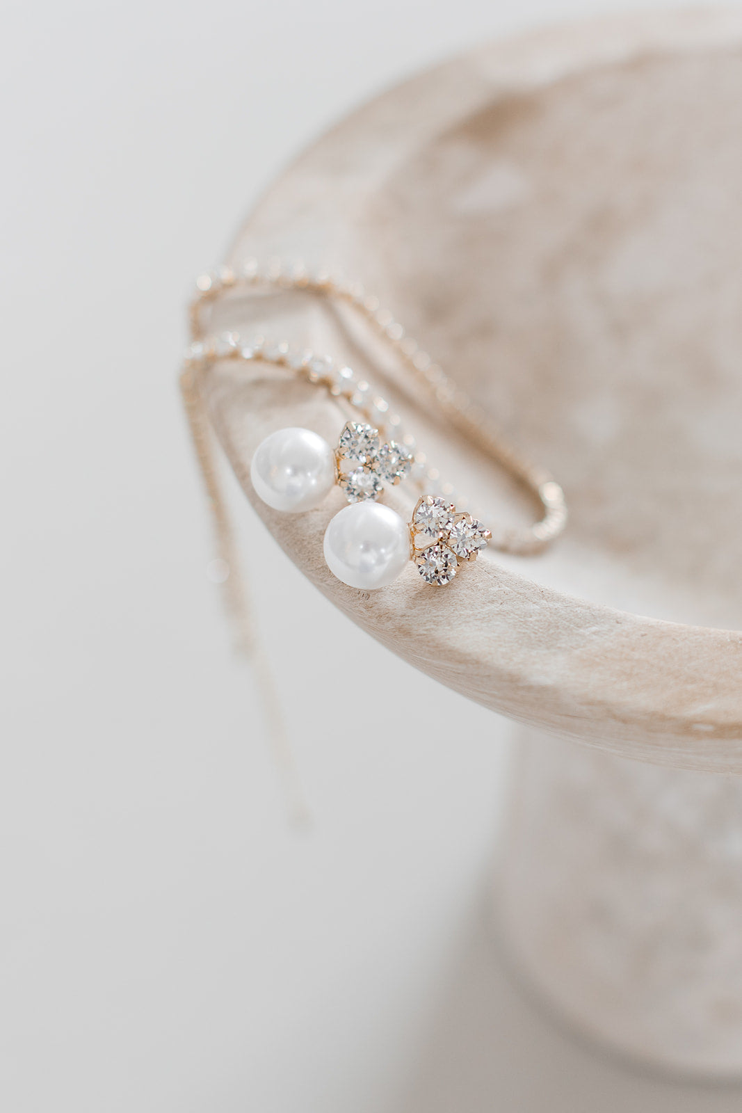 Buy Elizabeth Bower - Triplet Pearl & Crystal Duet Stud - Gold online | The White Collection Australia