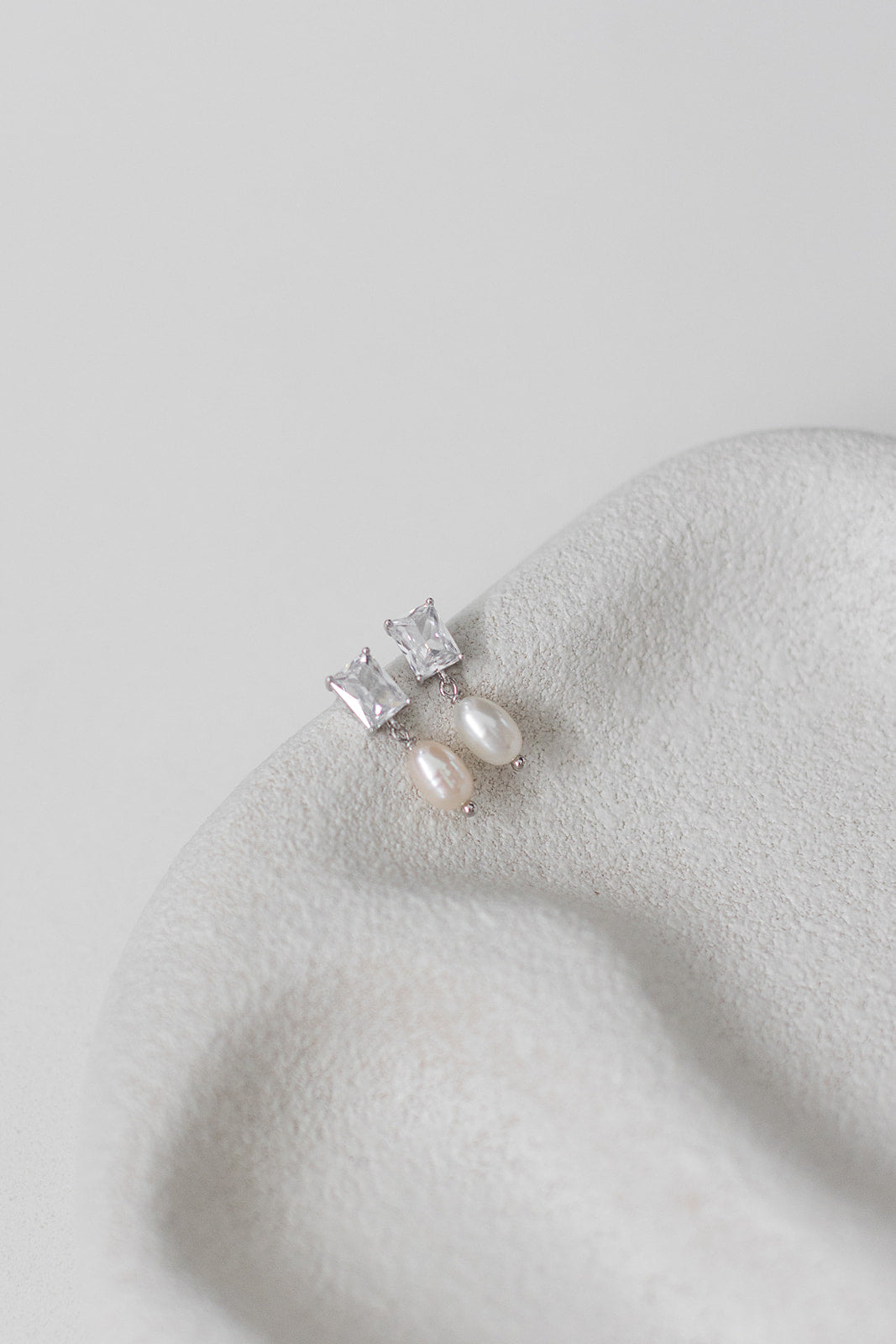 Helena - Baguette Crystal and Pearl Drop Bridal Earrings