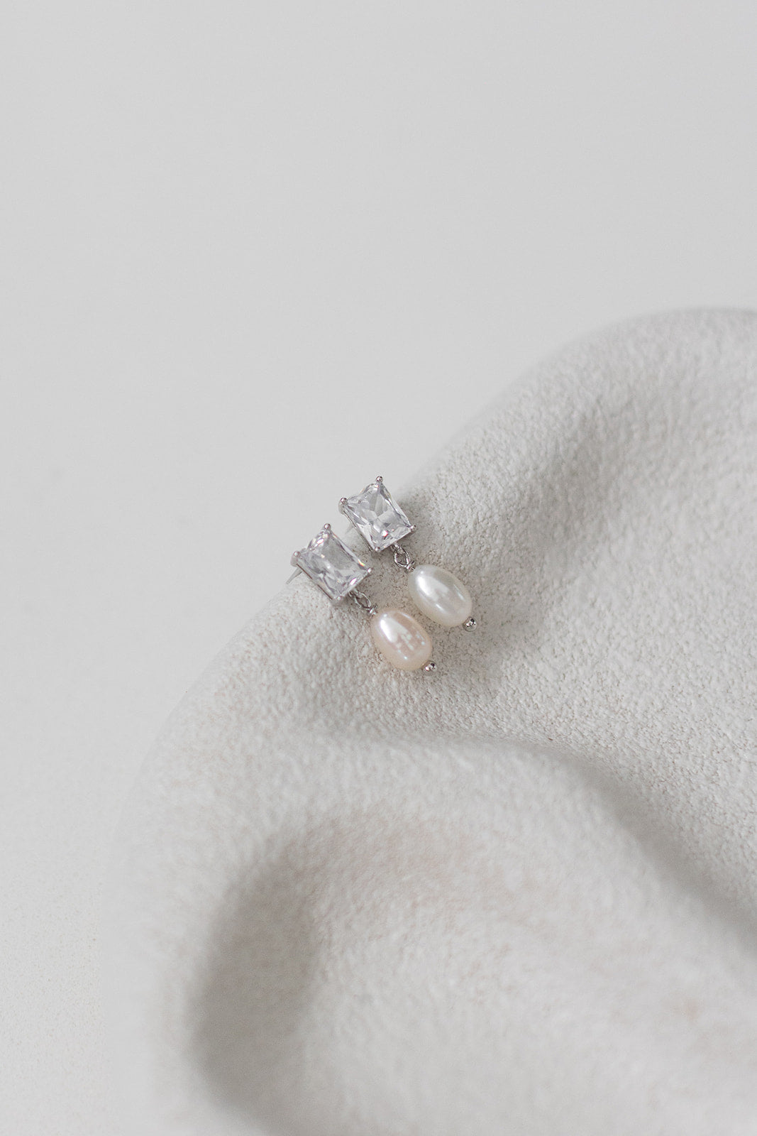 Helena - Baguette Crystal and Pearl Drop Bridal Earrings