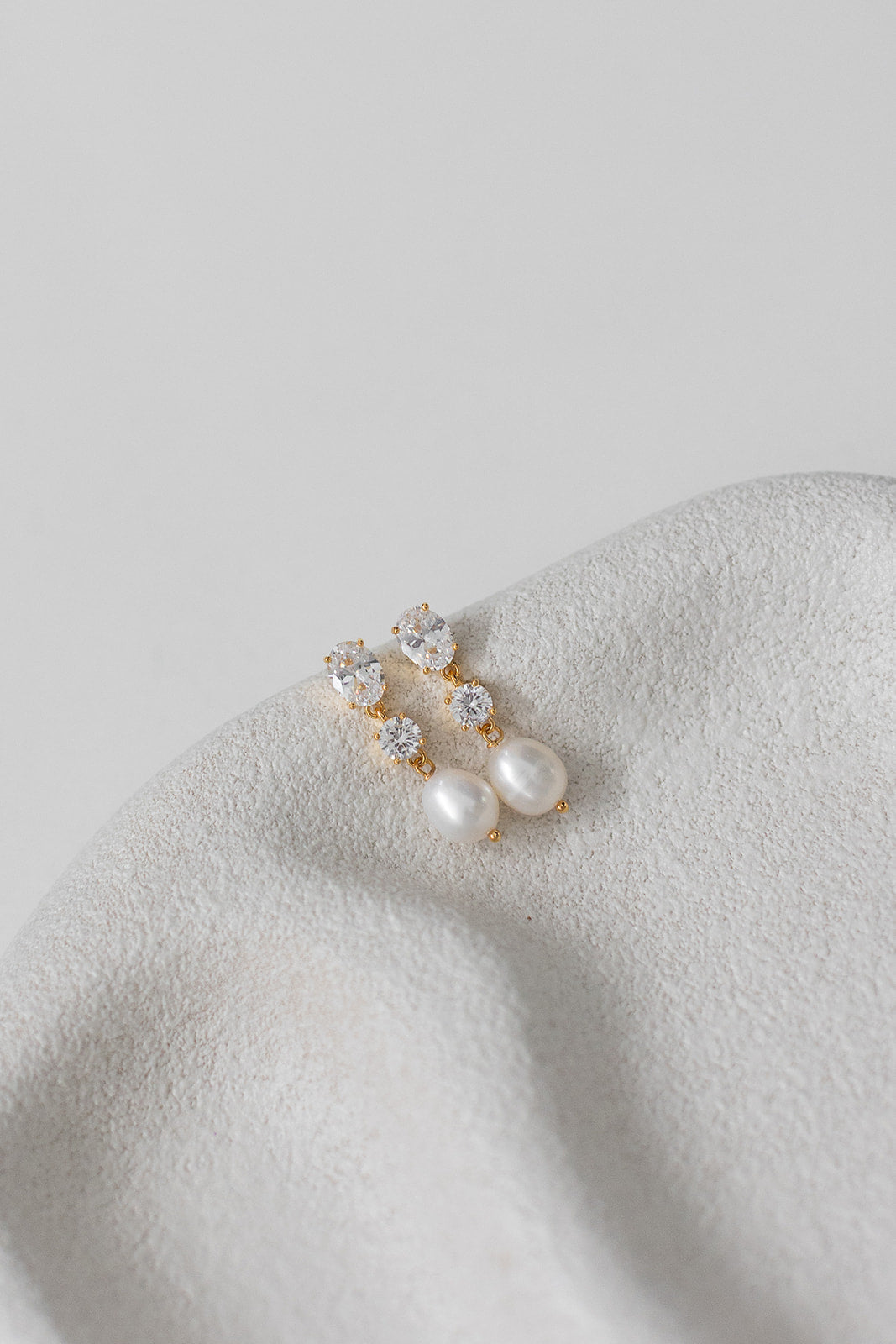 Poppy - Double Crystal and Pearl Drop Bridal Earrings Gold