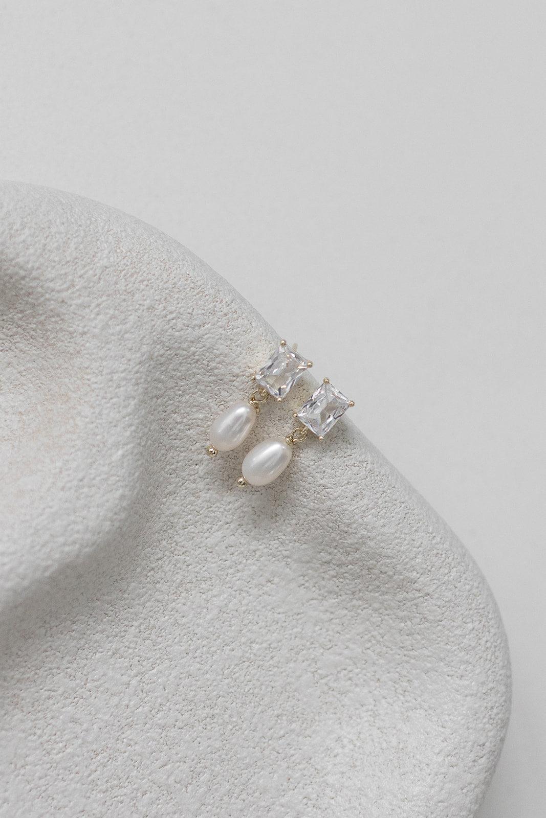 Helena - Baguette Crystal and Pearl Drop Bridal Earrings