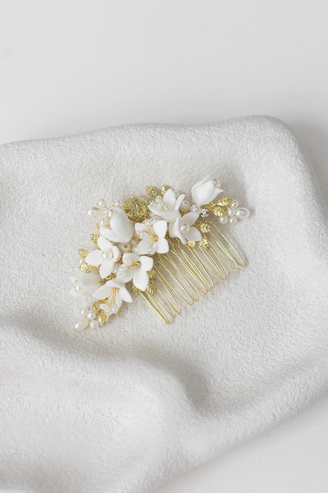 Cora - Porcelain Floral & Pearl Bridal Hair Comb