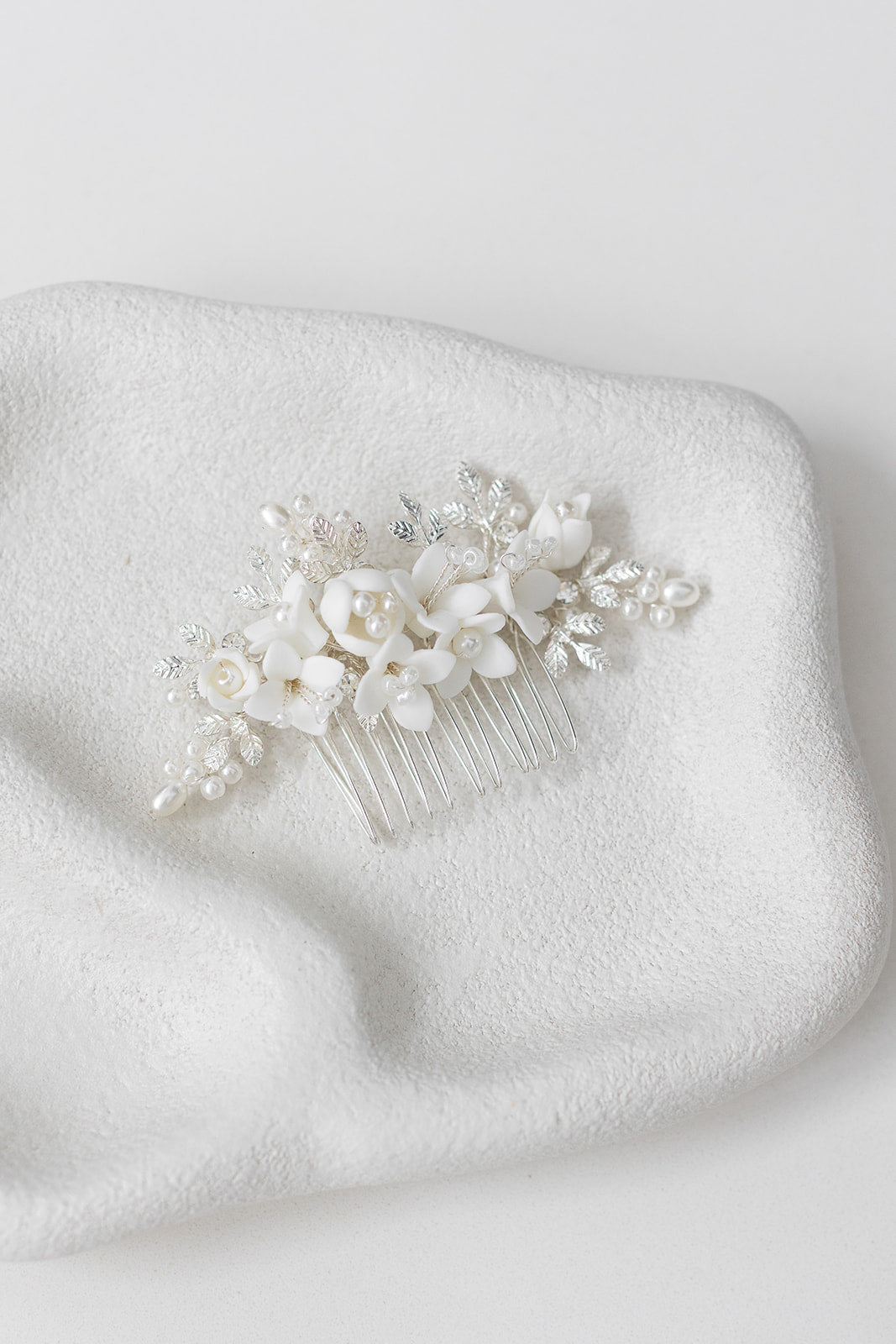 Cora - Porcelain Floral & Pearl Bridal Hair Comb