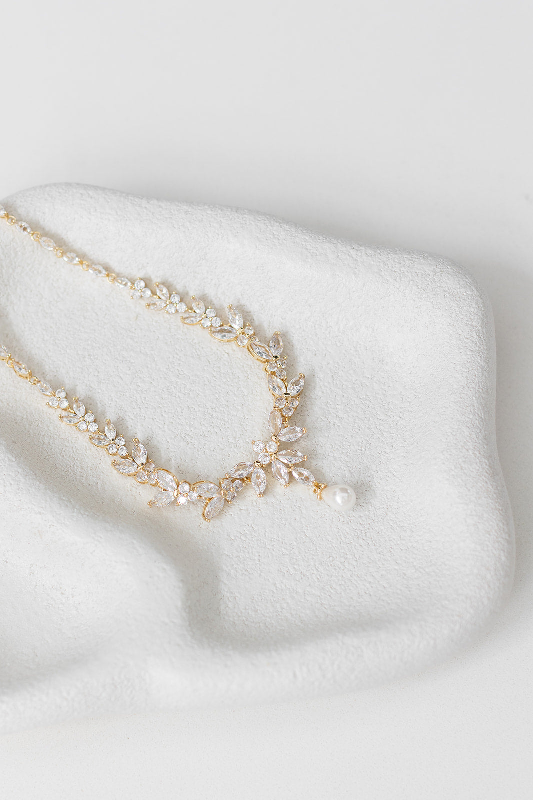 Courtney Pearl - Statement Crystal and Pearl Bridal Necklace