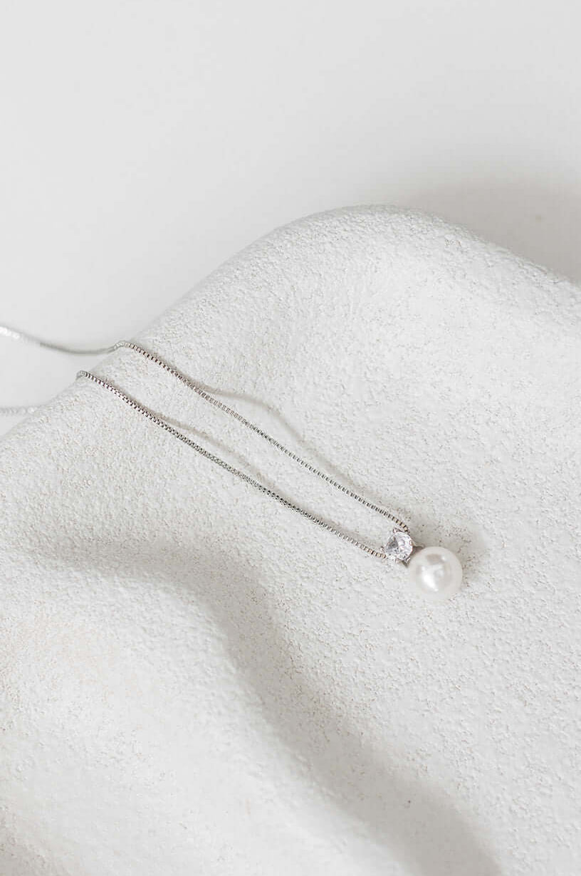 Buy Anna - Delicate Crystal and Pearl Drop Bridal Necklace - Silver online | The White Collection Australia