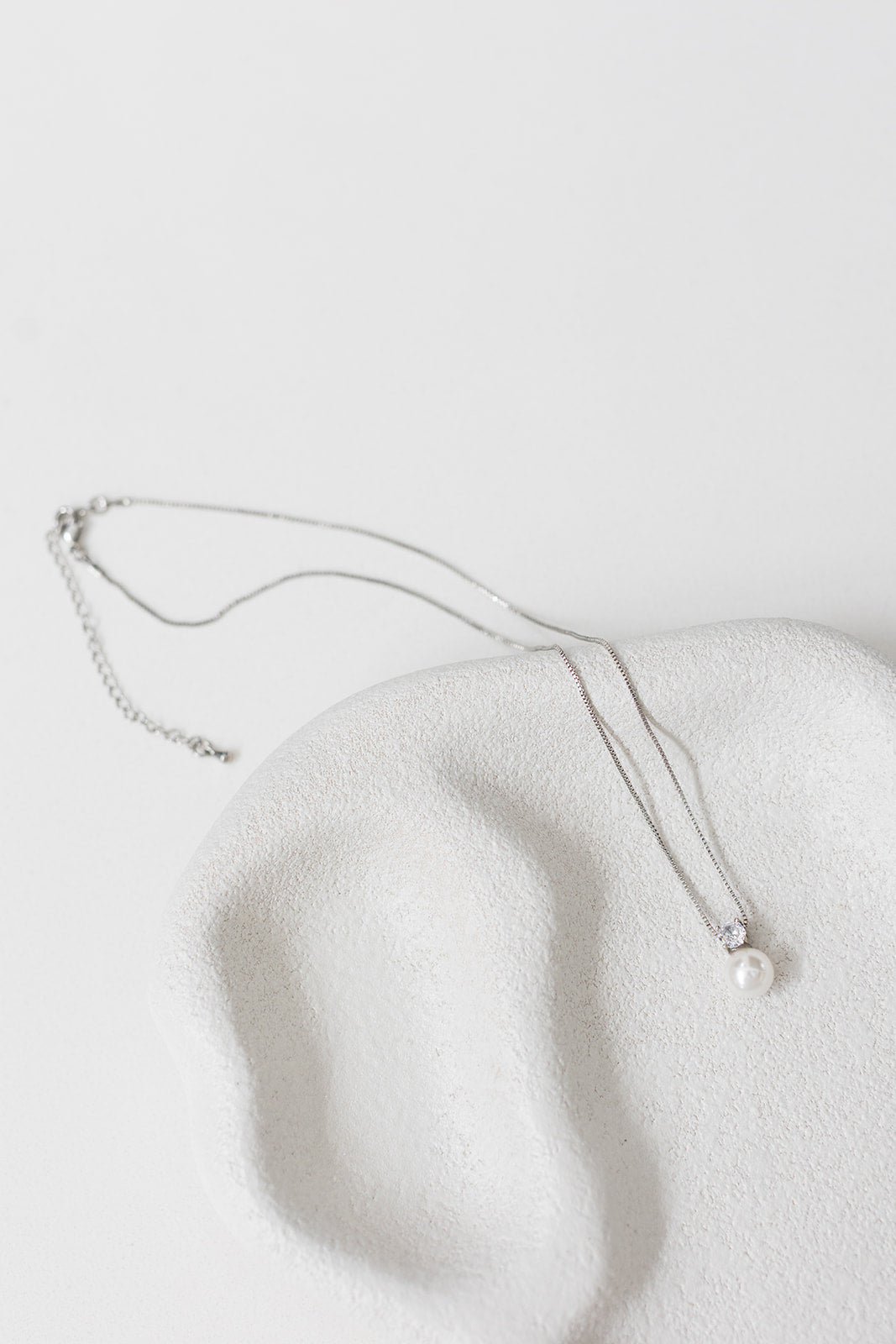 Anna - Delicate Crystal and Pearl Drop Bridal Necklace - Silver