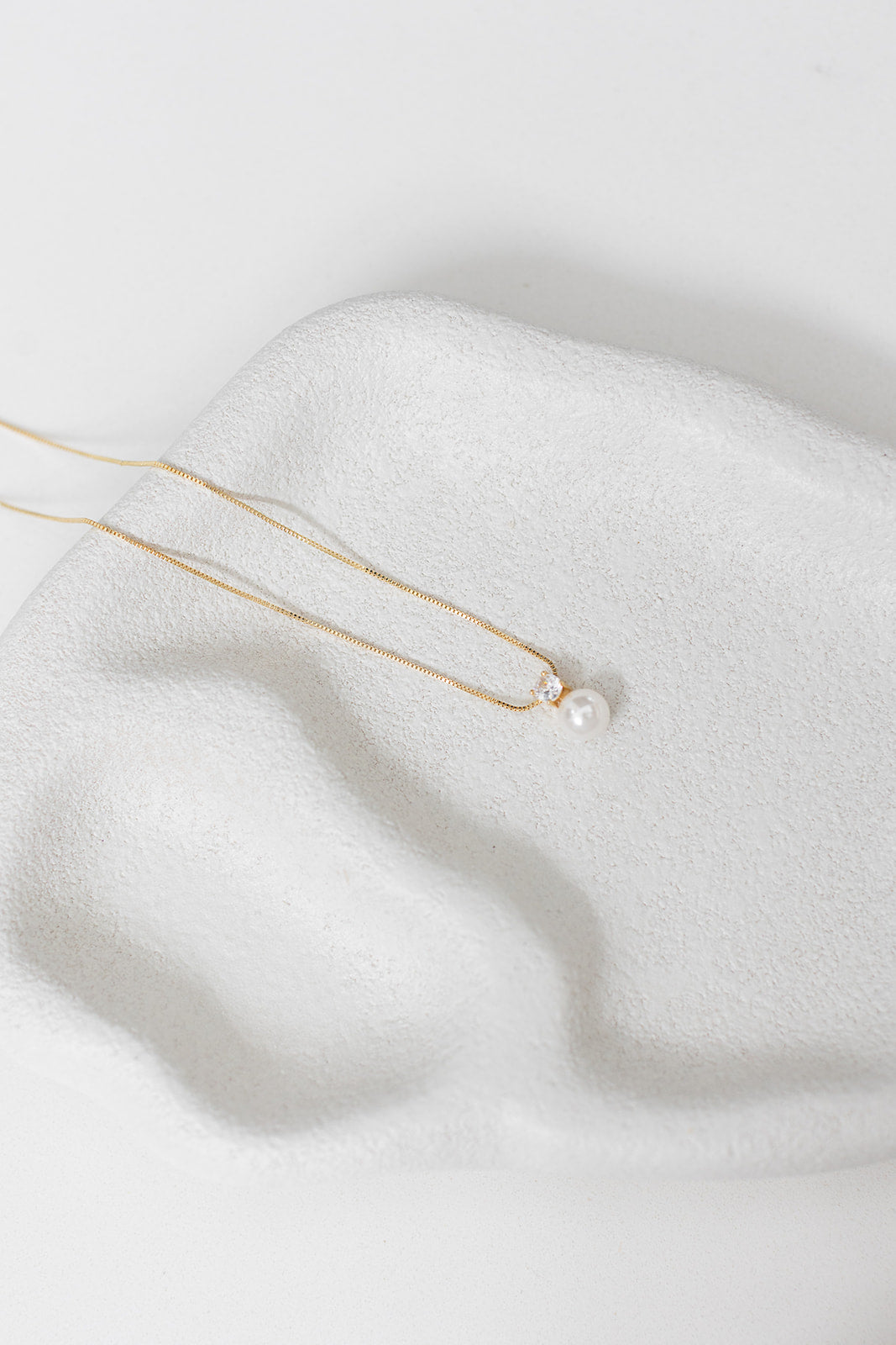 Anna - Delicate Crystal and Pearl Drop Bridal Necklace - Gold