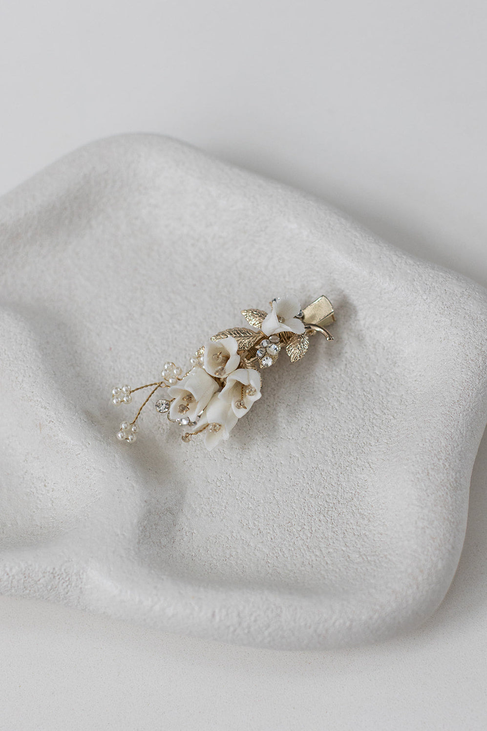 Buy Millicent - Dainty Porcelain Flower Pearl Bridal Hair Clip online | The White Collection Australia