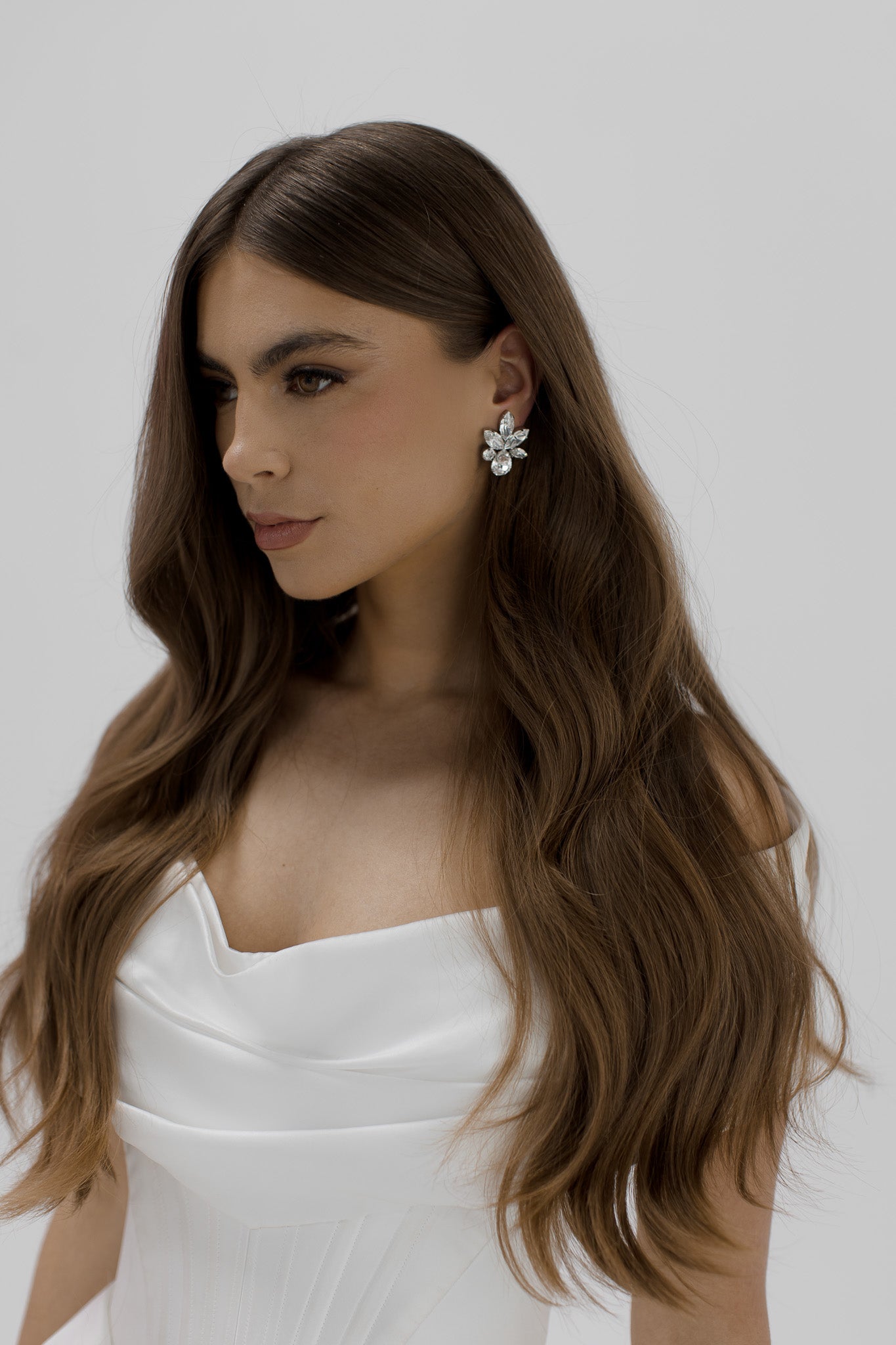 Elina - Silver Statement Swarovski Cluster Bridal Earrings