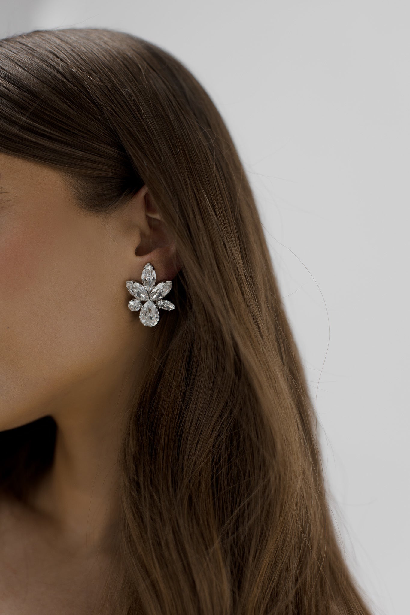 Elina - Silver Statement Swarovski Cluster Bridal Earrings