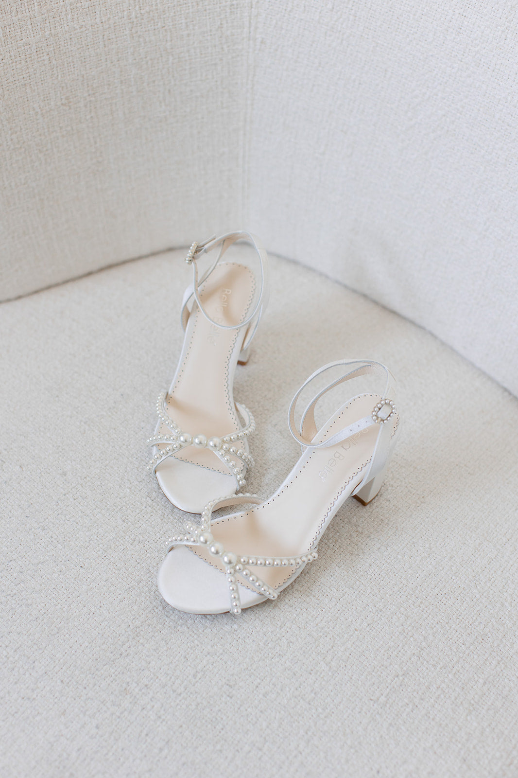 Bella Belle Lilia Ivory Open-Toe Strappy Pearl Block Heels