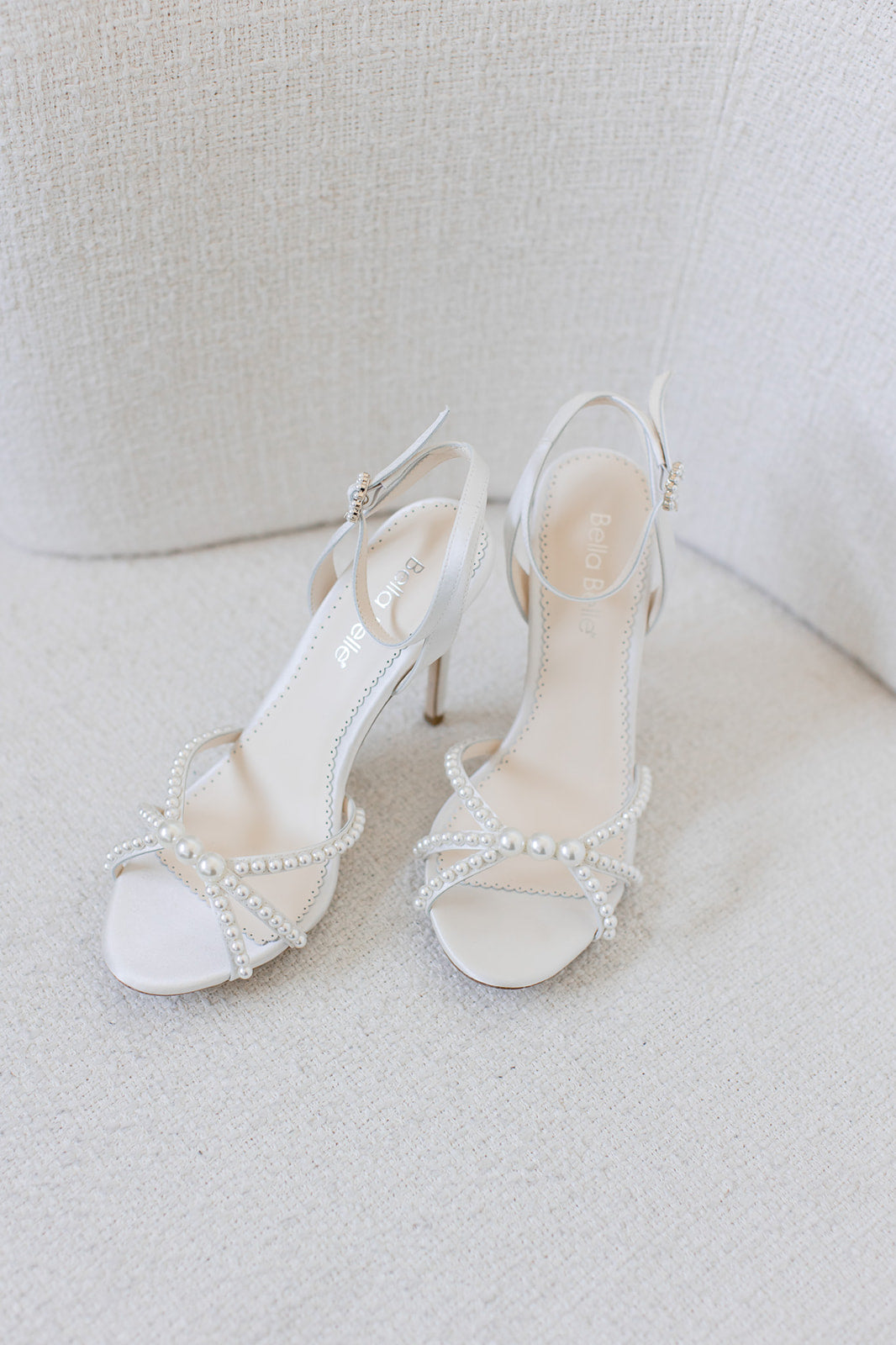 Luciana - Ivory Open Toe Ankle Strap Pearl Wedding Heels