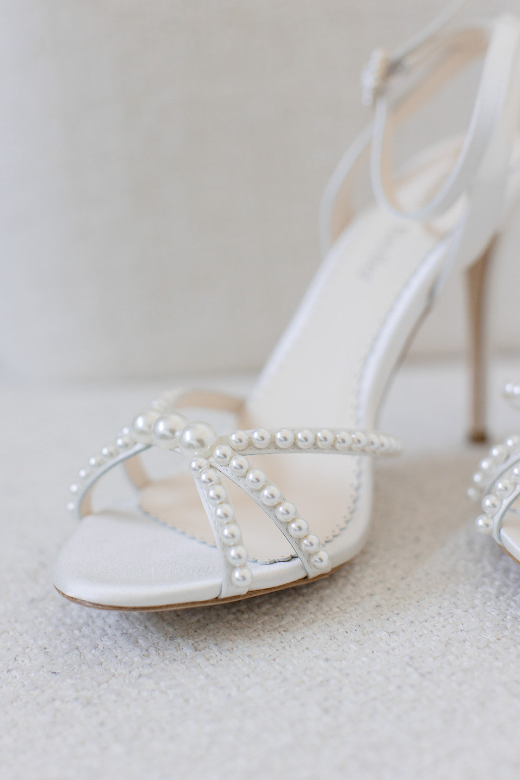 Luciana - Ivory Open Toe Ankle Strap Pearl Wedding Heels