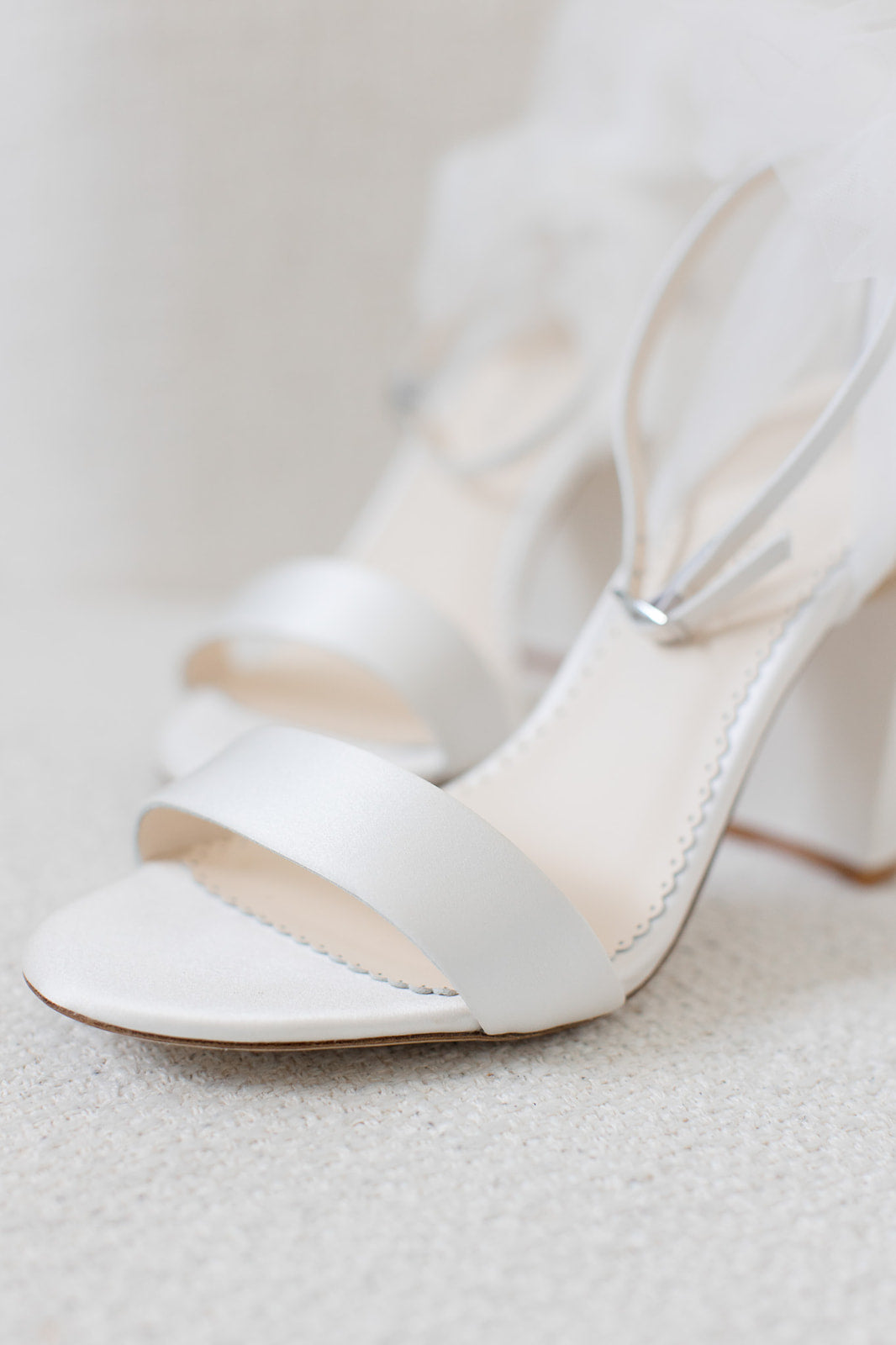 Buy Reina - Ivory Open Toe Tulle Bow Block Heel Sandals with Ankle Straps online | The White Collection Australia