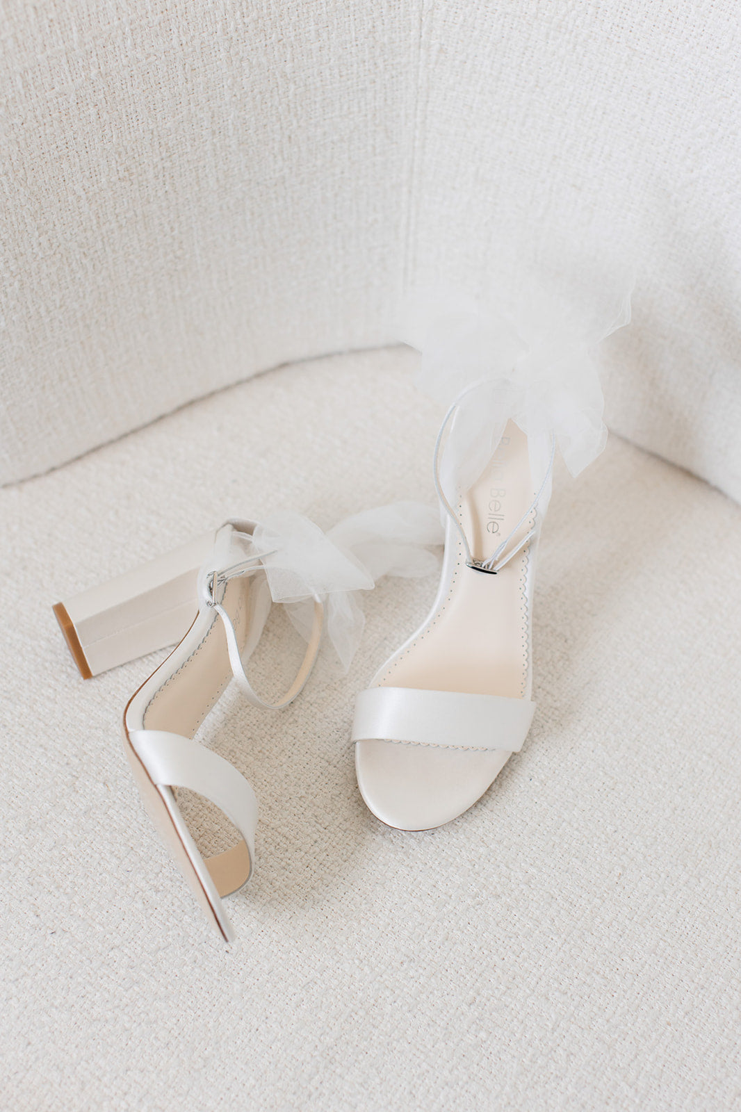 Buy Reina - Ivory Open Toe Tulle Bow Block Heel Sandals with Ankle Straps online | The White Collection Australia