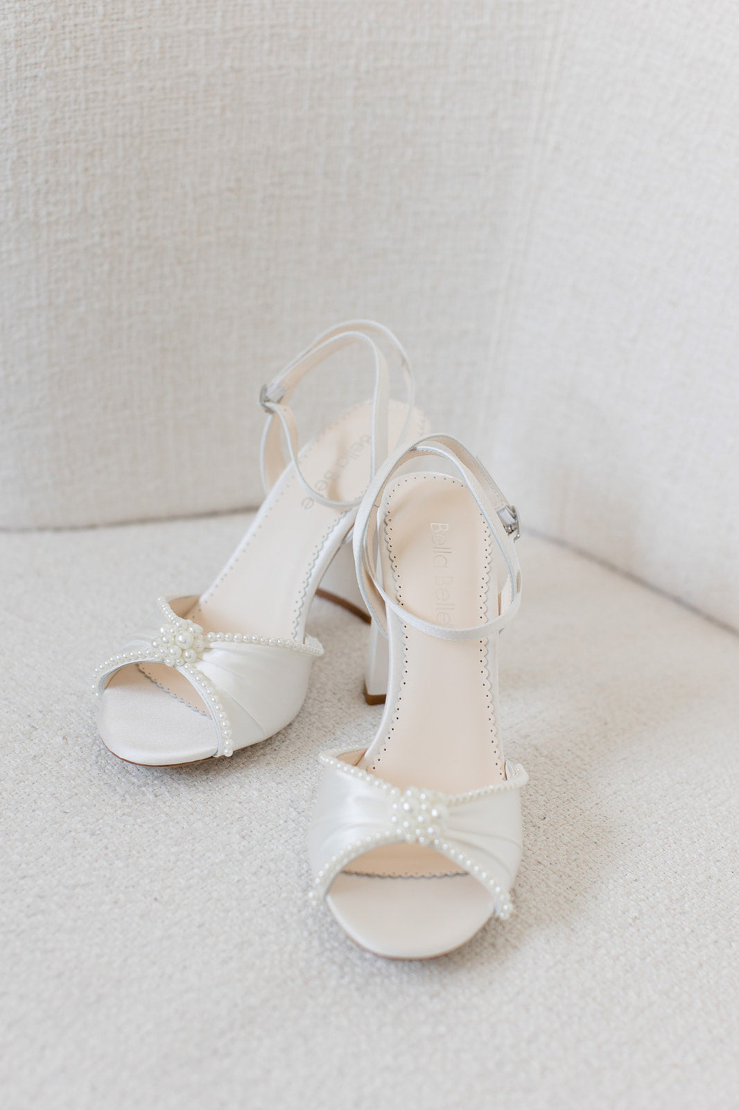 Bella Belle Tinsley Ivory Open Toe Pearl Wedding Shoes Block