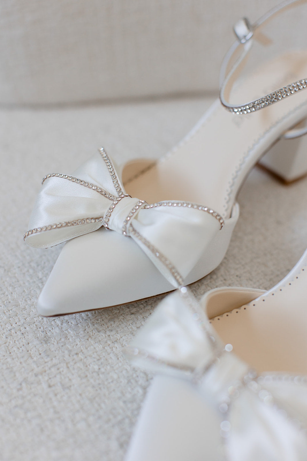 Buy Palmer - Ivory Crystal Edged Wedding Shoes with Bow and Block Heel online | The White Collection Australia
