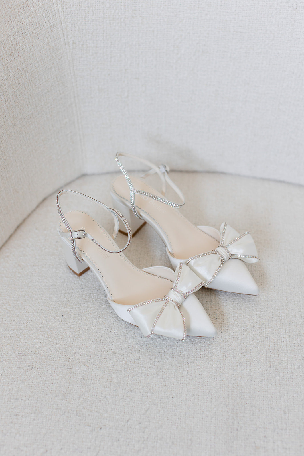 Buy Palmer - Ivory Crystal Edged Wedding Shoes with Bow and Block Heel online | The White Collection Australia