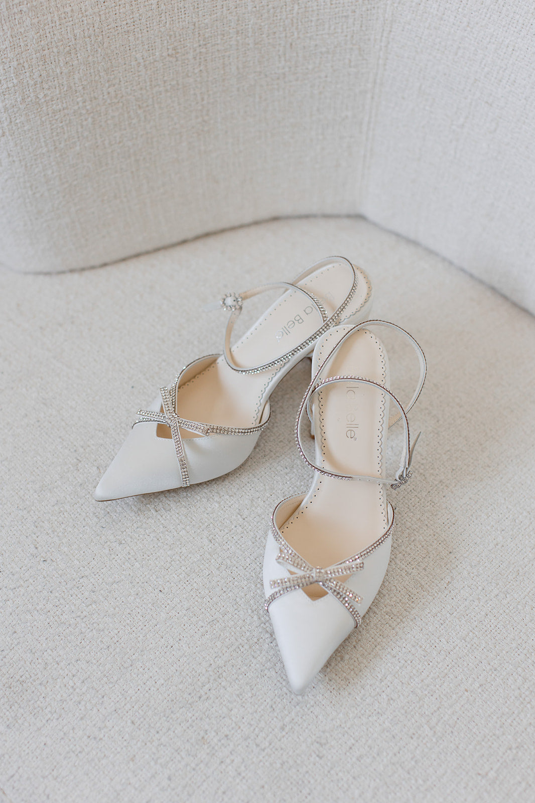 Bella Belle Ivory Bridal Block Heels with Crystal Bows, Trim and