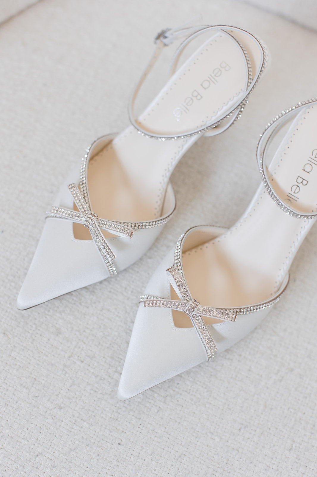 Kendall - Ivory Bridal Block Heels with Crystal Bows, Trim and Straps