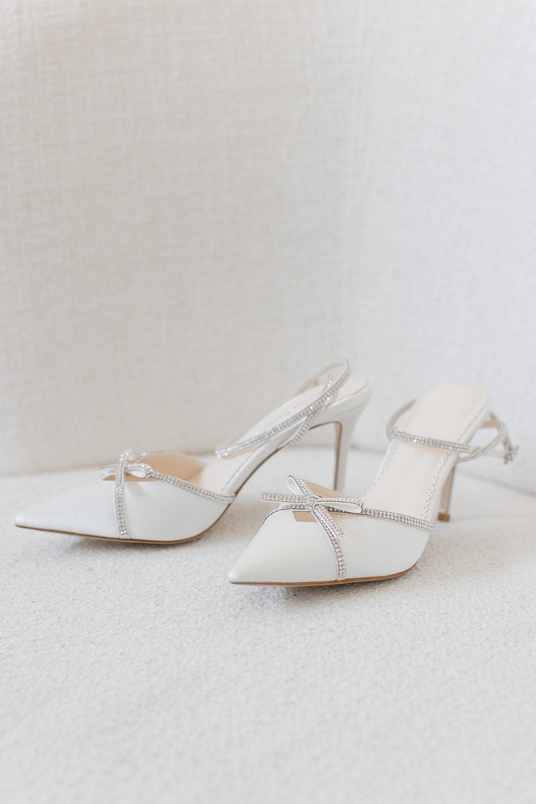 Kendall - Ivory Bridal Block Heels with Crystal Bows, Trim and Straps