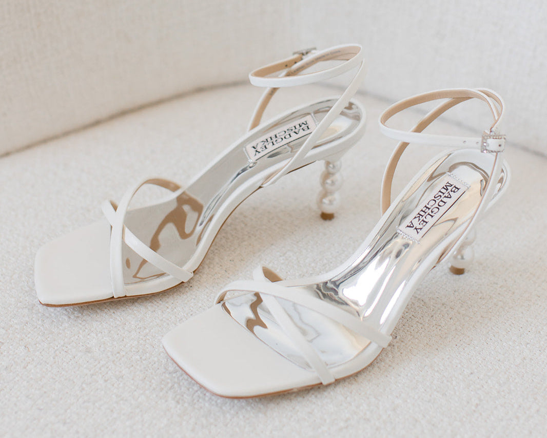 Callie - Pearl Heel Strappy Sandal - Soft White Leather