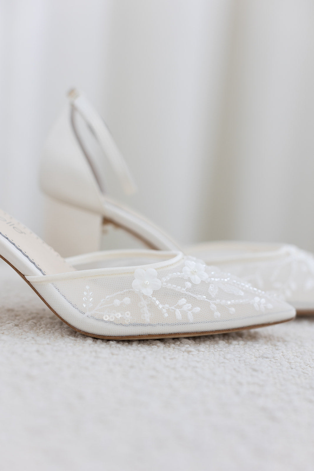 Buy Thea - Floral Illusion Mesh Closed Toe Block Heels - Ivory online | The White Collection Australia