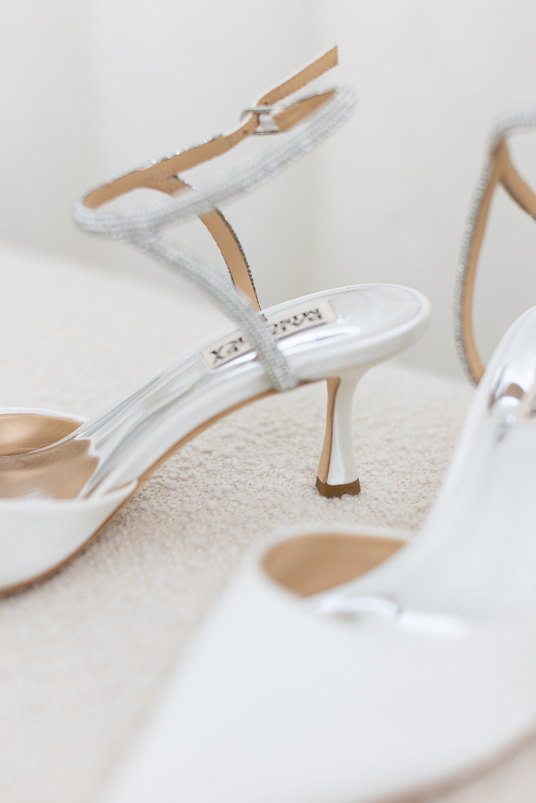 Autumn - Crystal Ankle Strap Kitten Heel Pumps - White