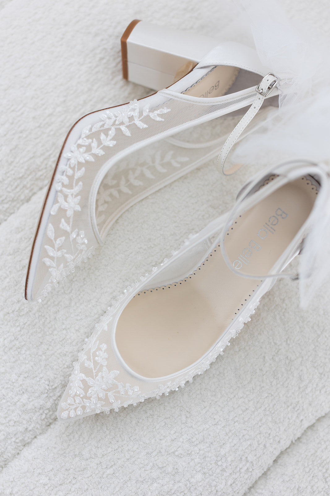 Easton - Slingback Block Heel Wedding Shoes with Tulle Bow