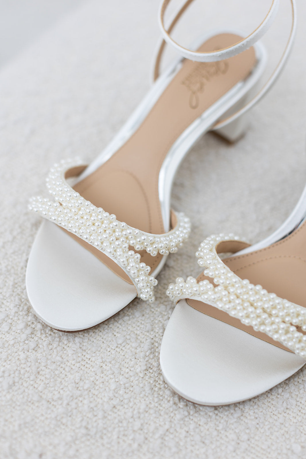Ninnette - Open Toe Strappy Pearl Low Block Heel - Ivory