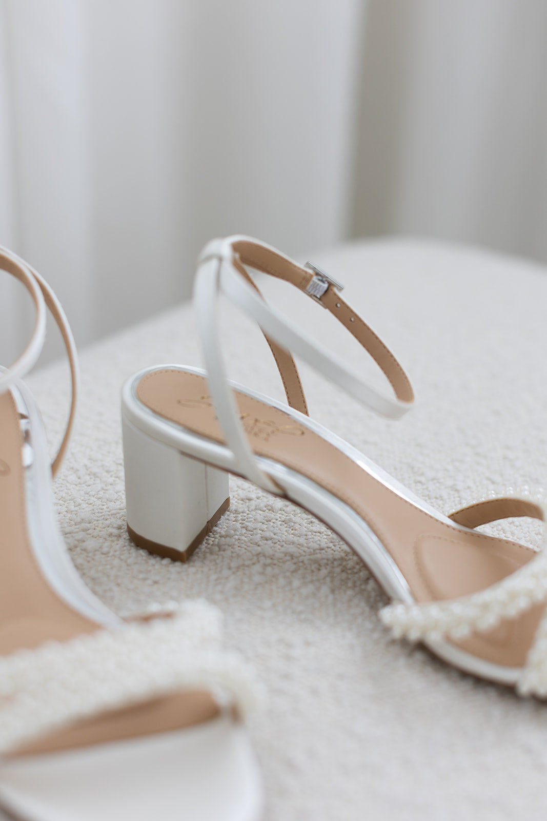 Ninnette - Open Toe Strappy Pearl Low Block Heel - Ivory