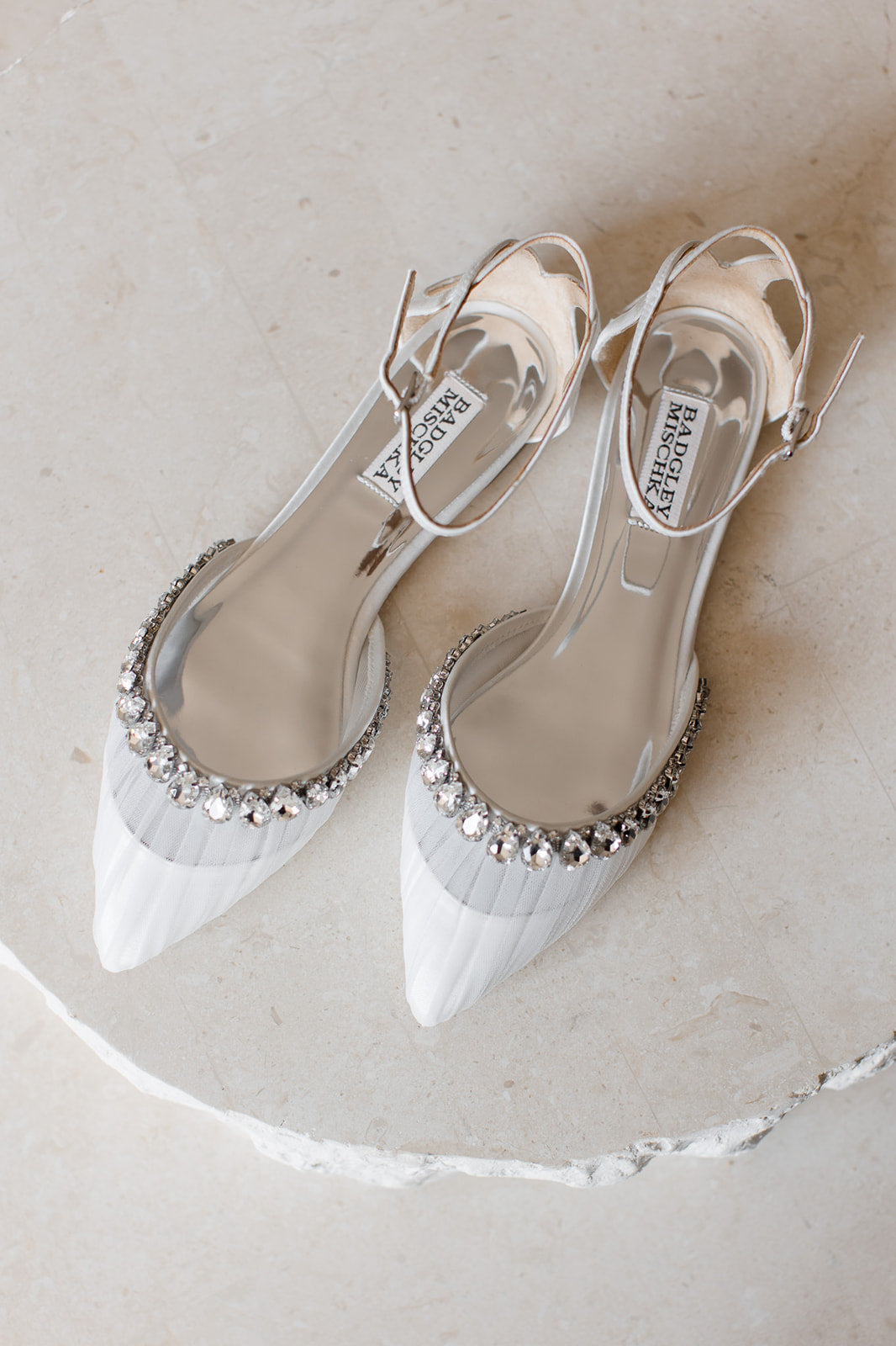 Wedding Shoes Embellished White Flats Badgley Mischka Evelynn
