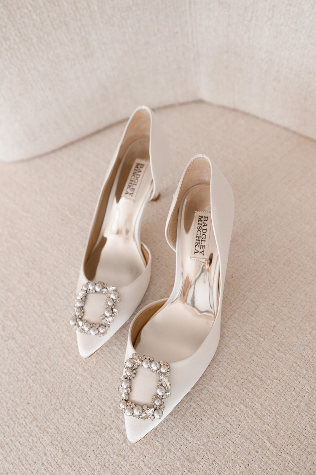 Buy Fabia - D'Orsay Kitten Heel With Pearl & Crystal Buckle - Soft White online | The White Collection Australia