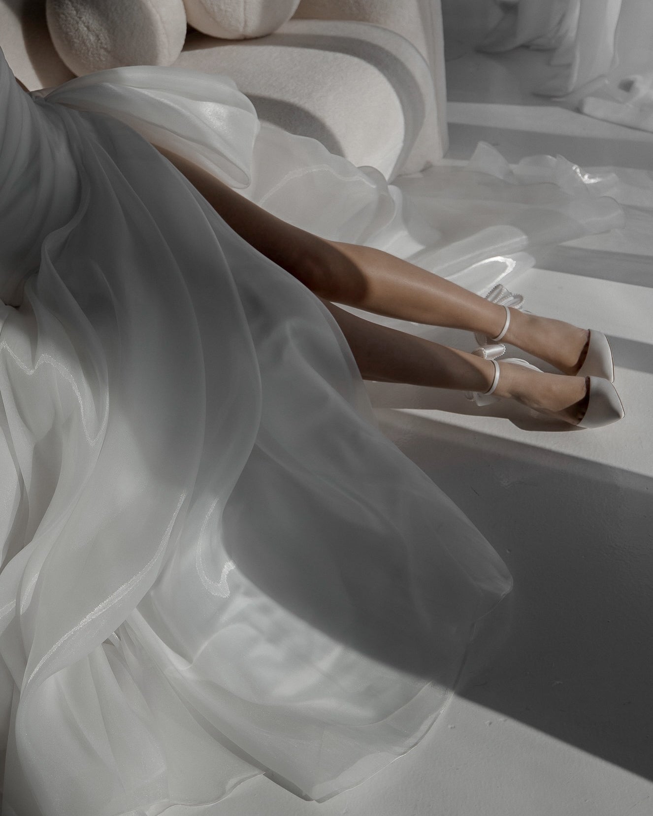 Buy Mirabelle - Ivory Pearl Stiletto Wedding Heels with Ankle Strap Bow online | The White Collection Australia