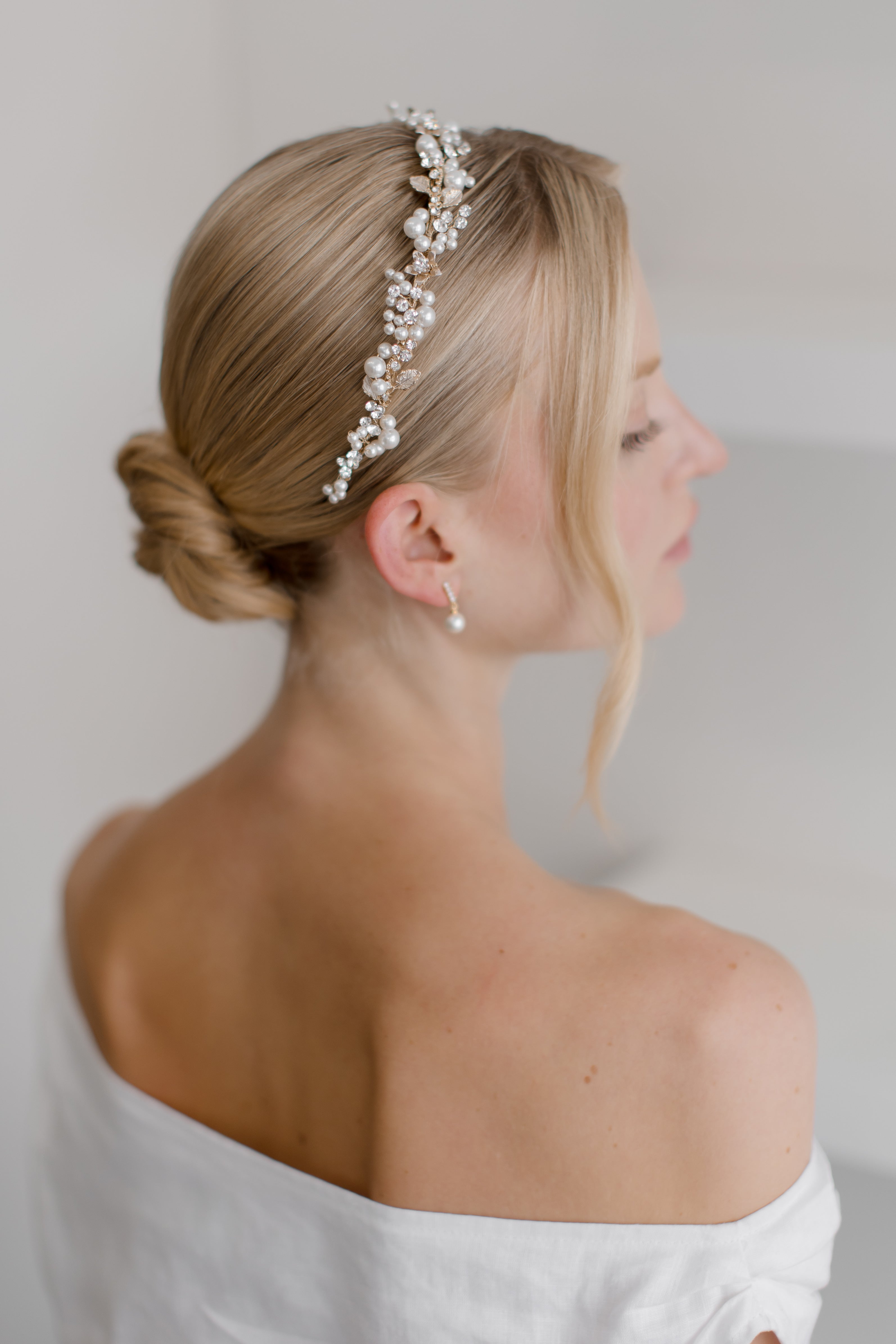 Buy Amelia - Pearl Crystal Delicate Floral Bridal Headband online | The White Collection Australia