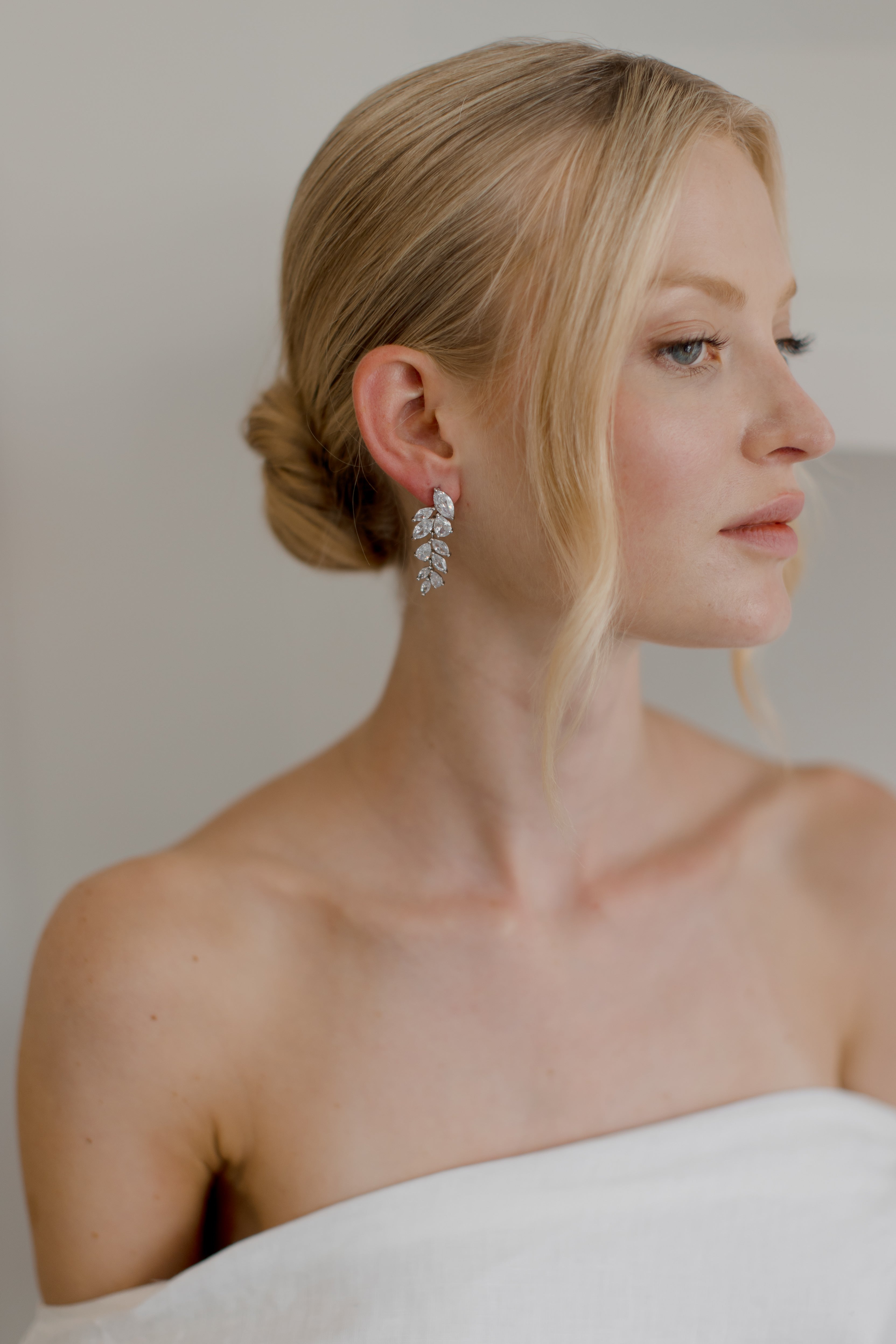 Buy Eva - Crystal Leaf Drop Bridal Earrings online | The White Collection Australia