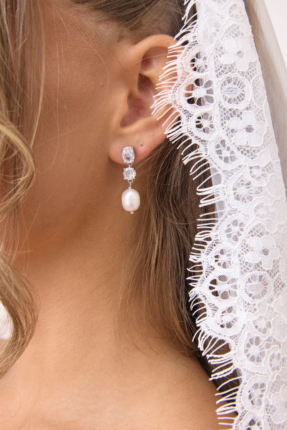 Buy Poppy - Double Crystal and Pearl Drop Bridal Earrings Silver online | The White Collection Australia