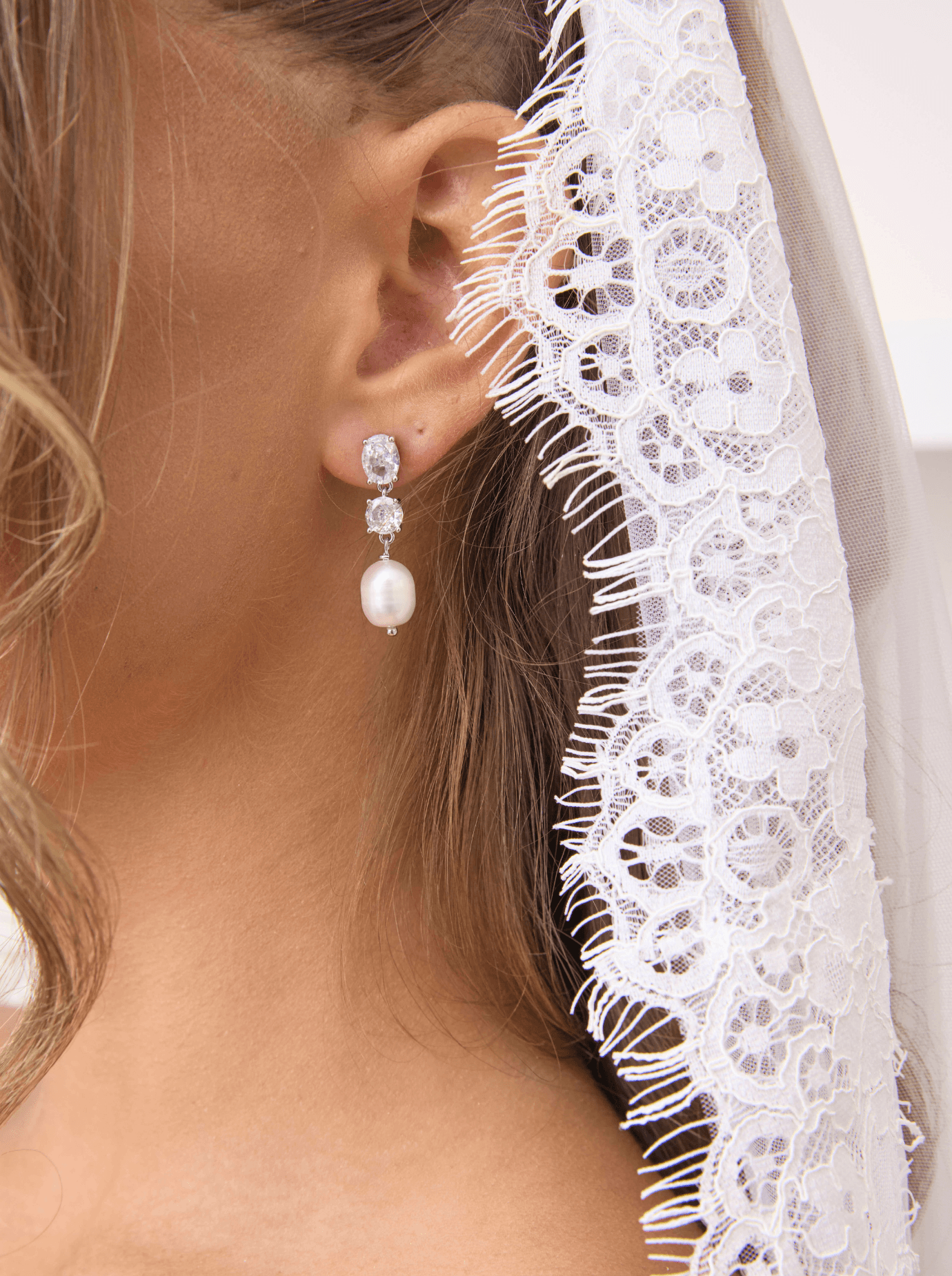 Buy Poppy - Double Crystal and Pearl Drop Bridal Earrings Gold online | The White Collection Australia