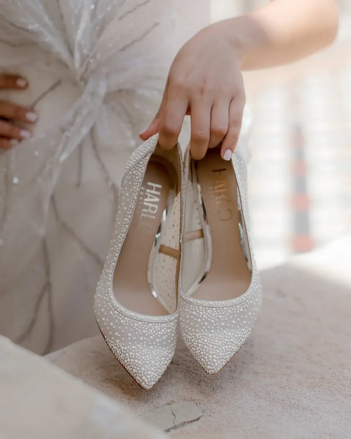 Buy Demi - Pointed Toe Pump With Pearls - Soft White online | The White Collection Australia