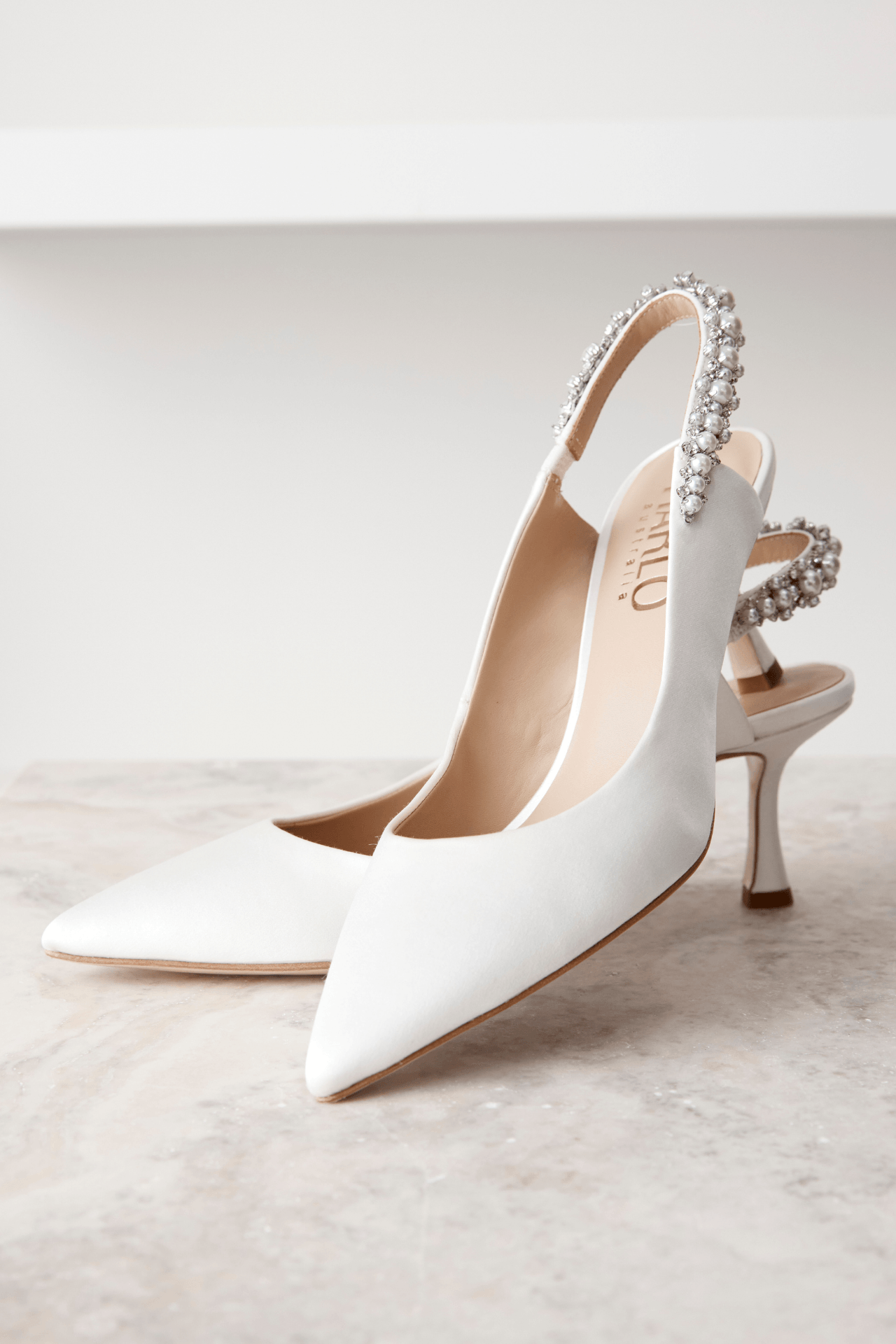 Buy Nina Pearl - White Pearl & Crystal Embellished Sling Back Low Bridal Pump online | The White Collection Australia