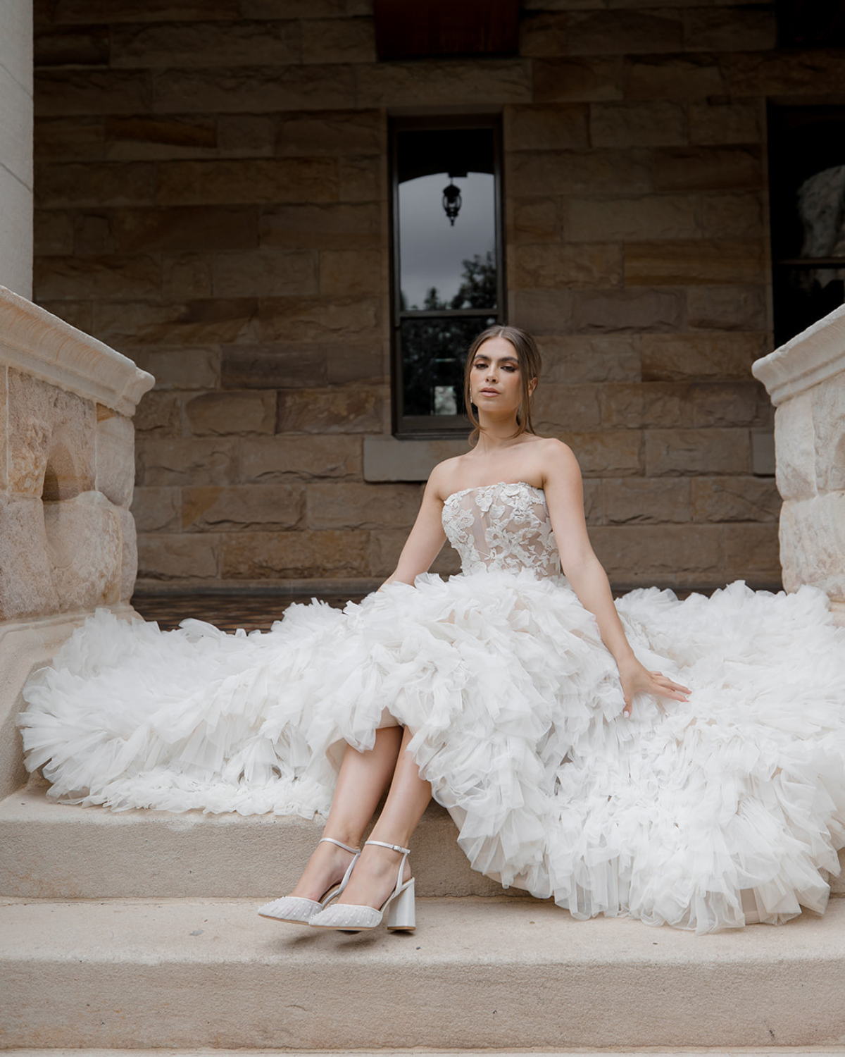 Buy Elle - Tulle Block Heeled Point with Handsewn Pearls - Soft White online | The White Collection Australia