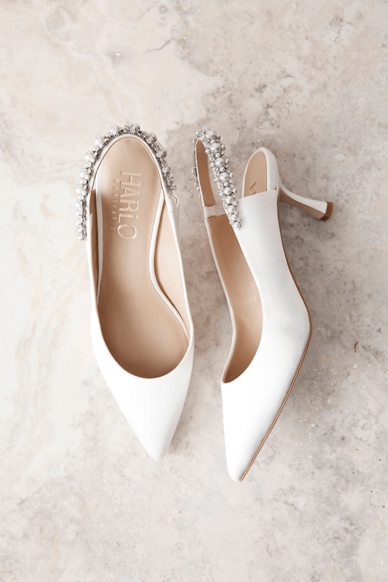 Buy Nina Pearl - White Pearl & Crystal Embellished Sling Back Low Bridal Pump online | The White Collection Australia