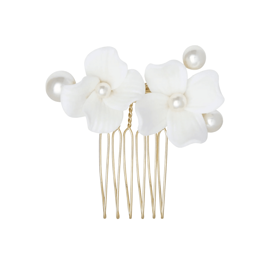 Buy Elizabeth Bower - Weiss Pearl Floral Hair Comb - Gold online | The White Collection Australia