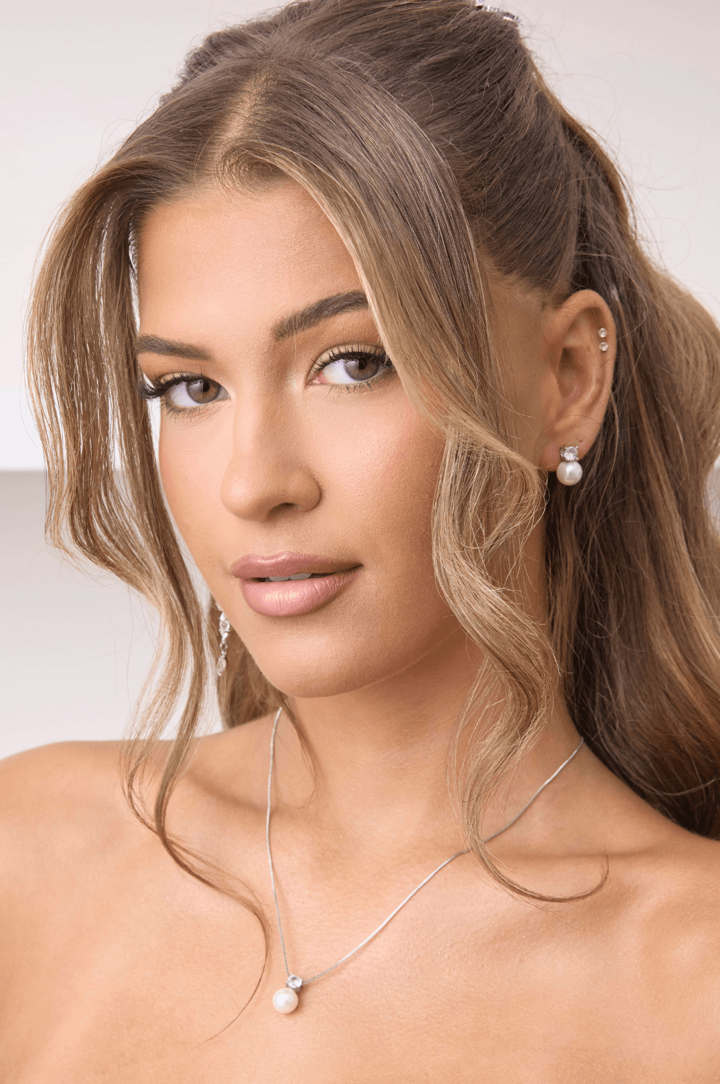 Buy Anna - Delicate Crystal and Pearl Drop Bridal Necklace - Silver online | The White Collection Australia