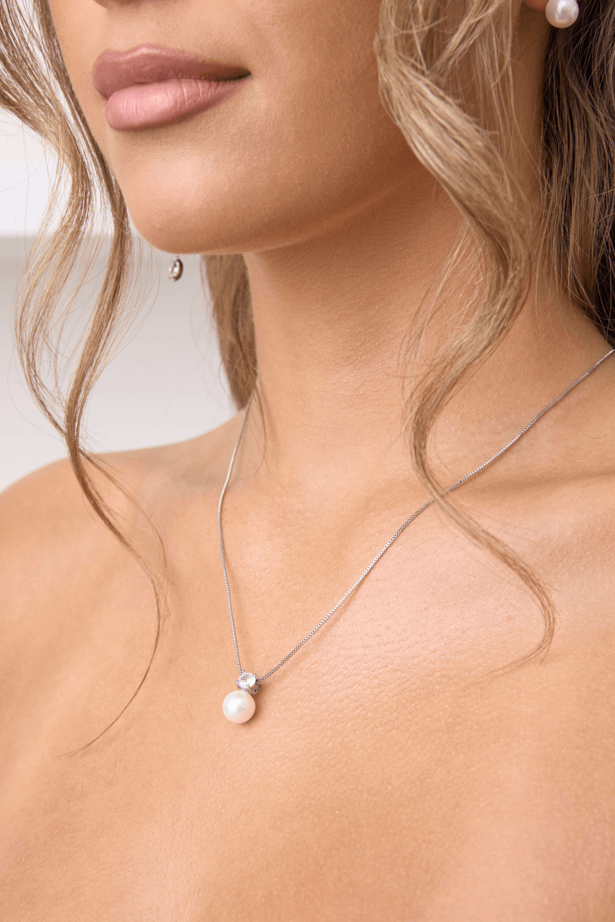 Buy Anna - Delicate Crystal and Pearl Drop Bridal Necklace - Silver online | The White Collection Australia