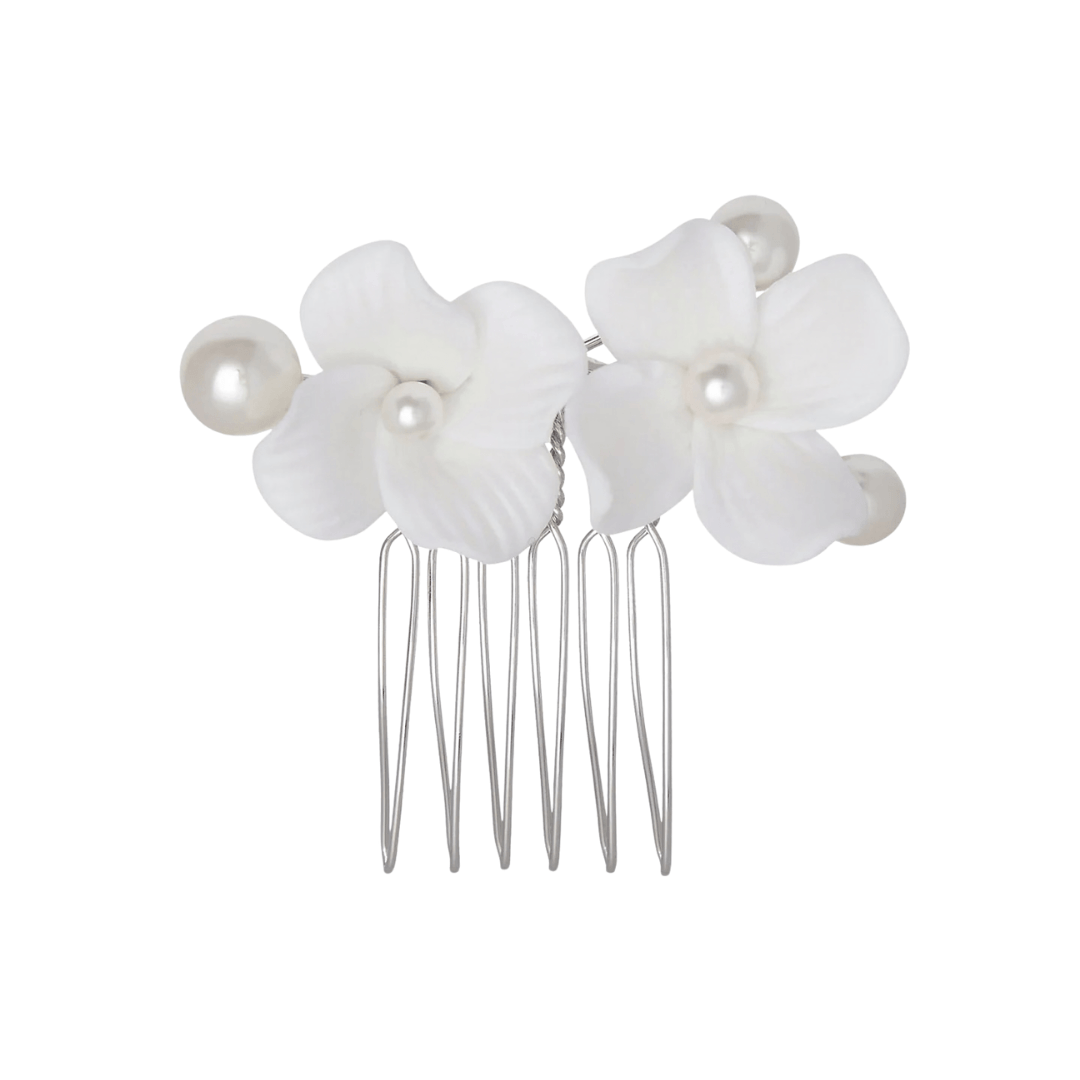 Buy Elizabeth Bower - Weiss Pearl Floral Hair Comb - Rhodium Silver online | The White Collection Australia