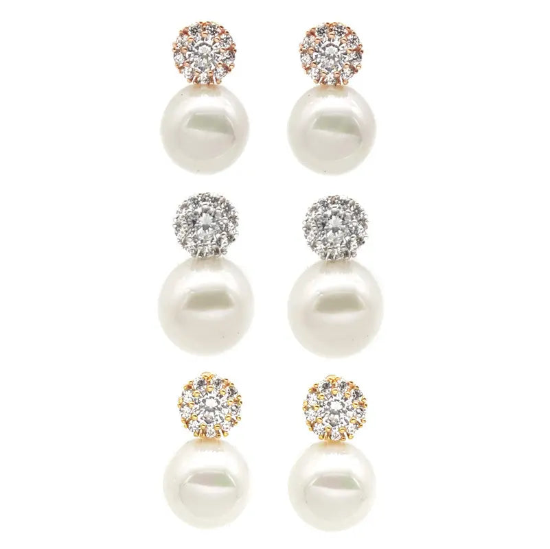 Nadia - Elegant Crystal and Pearl Bridal Earrings