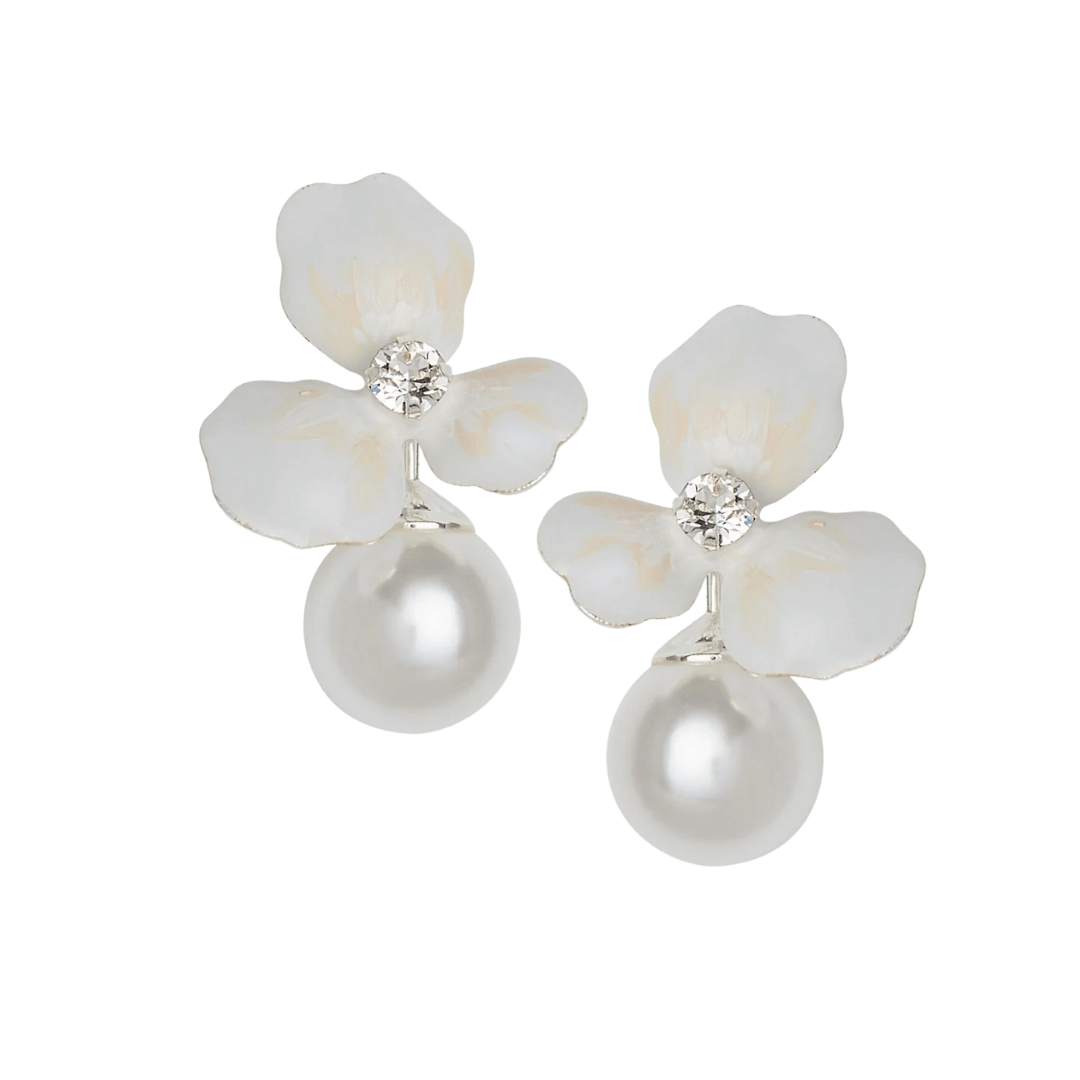 Buy Elizabeth Bower - Orchid Blush Duet Pearl Earrings - Rhodium Silver online | The White Collection Australia