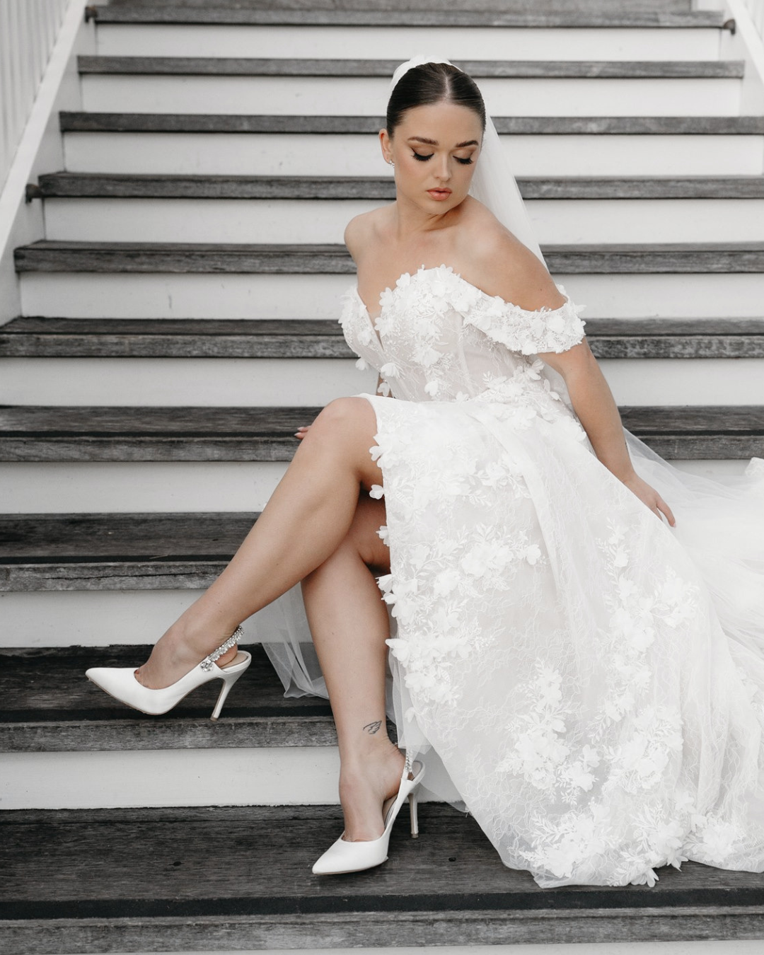 Bonnie - White Crystal Embellished Sling Back Evening Pump